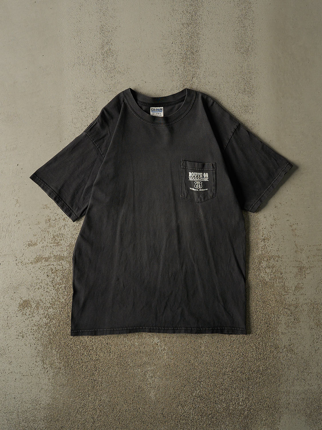 Vintage 90s Faded Black Route 66 Pocket Tee (L/XL)
