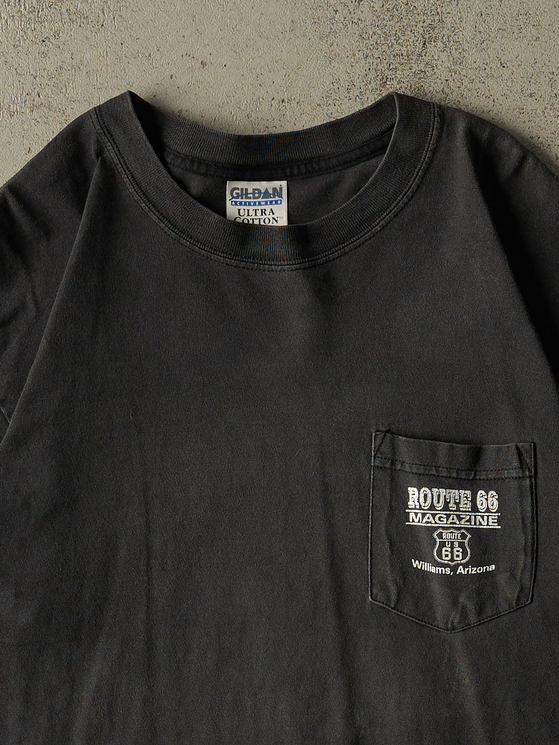 Vintage 90s Faded Black Route 66 Pocket Tee (L/XL)