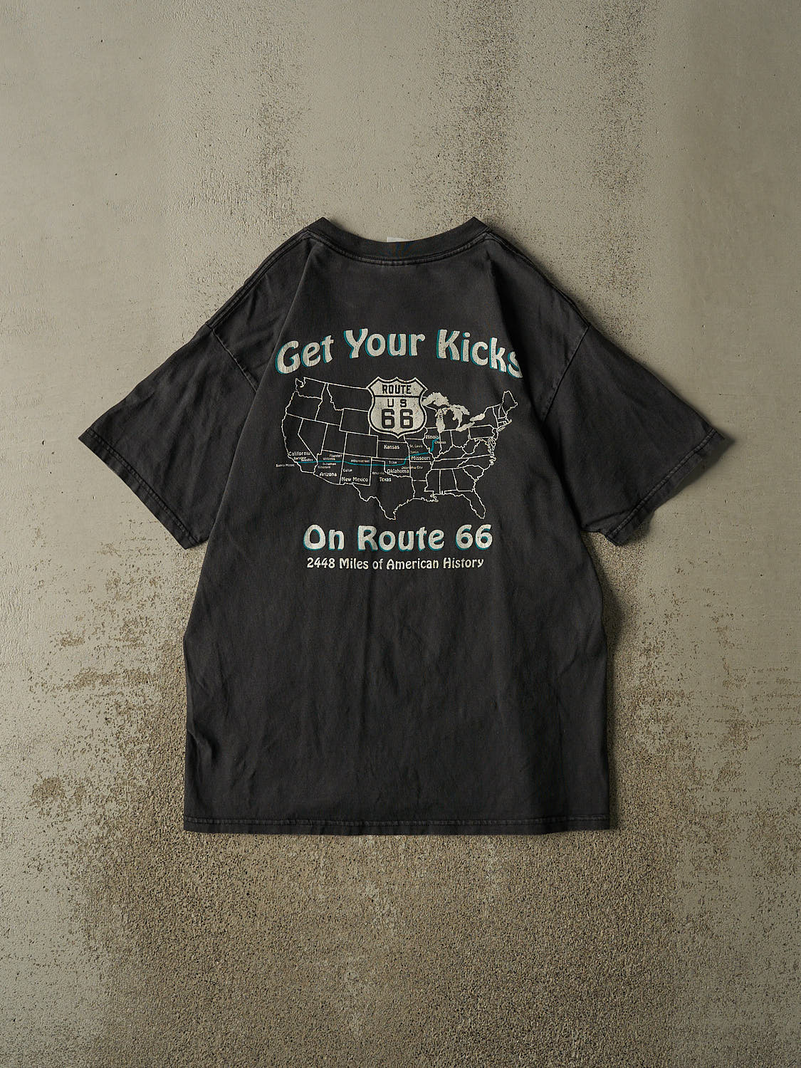 Vintage 90s Faded Black Route 66 Pocket Tee (L/XL)