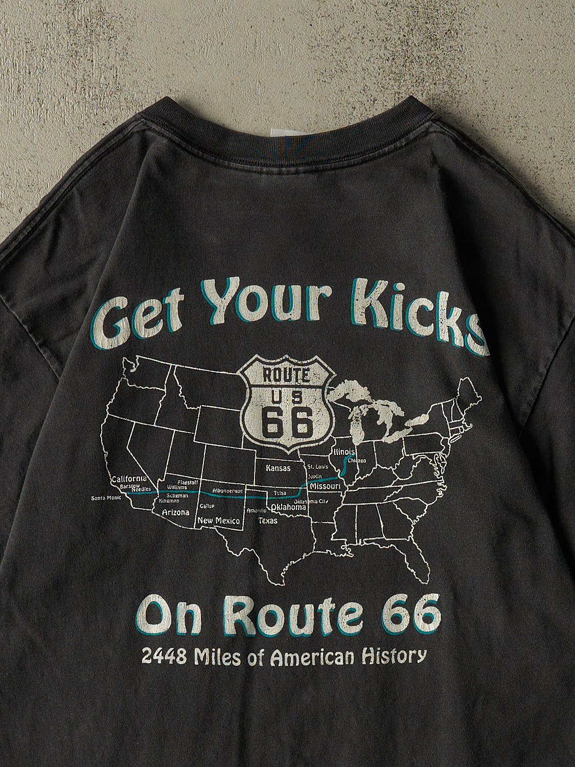 Vintage 90s Faded Black Route 66 Pocket Tee (L/XL)