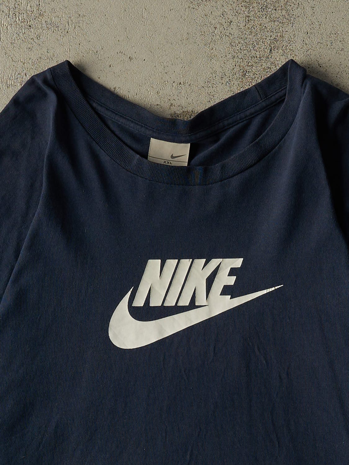 Vintage Y2K Navy Blue Nike Logo Tee (XXL)