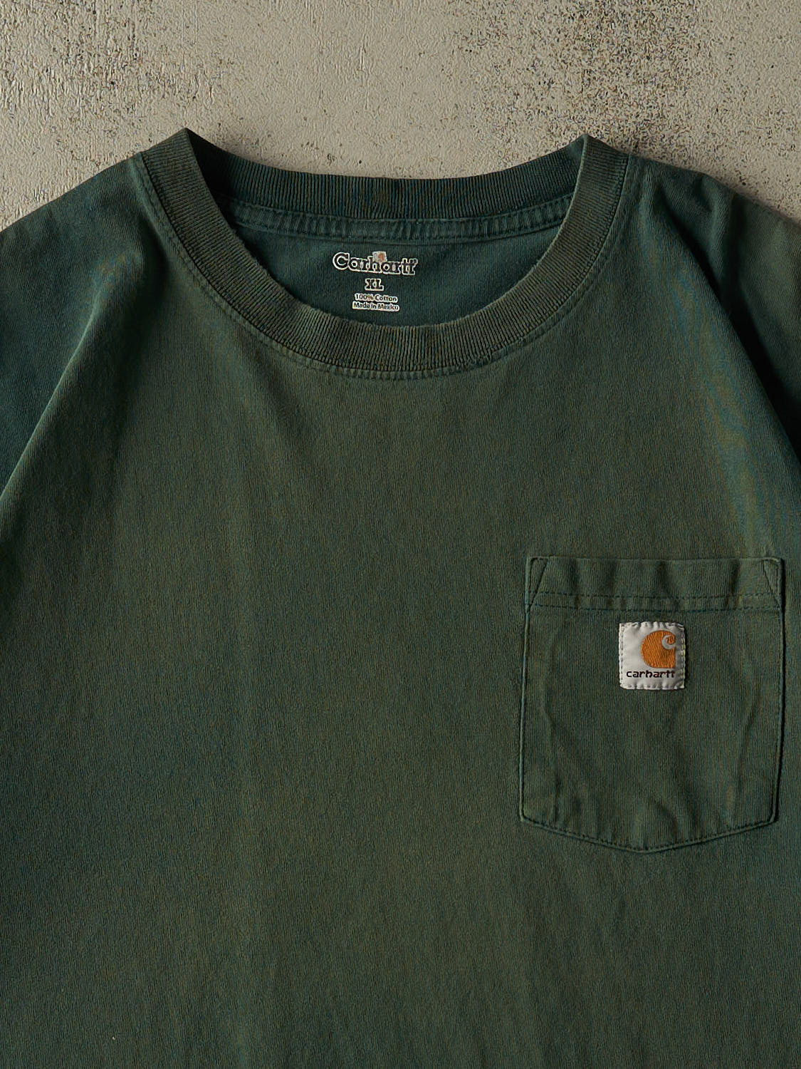 Vintage Y2K Sun Faded Green Carhartt Pocket Tee (XL/XXL)