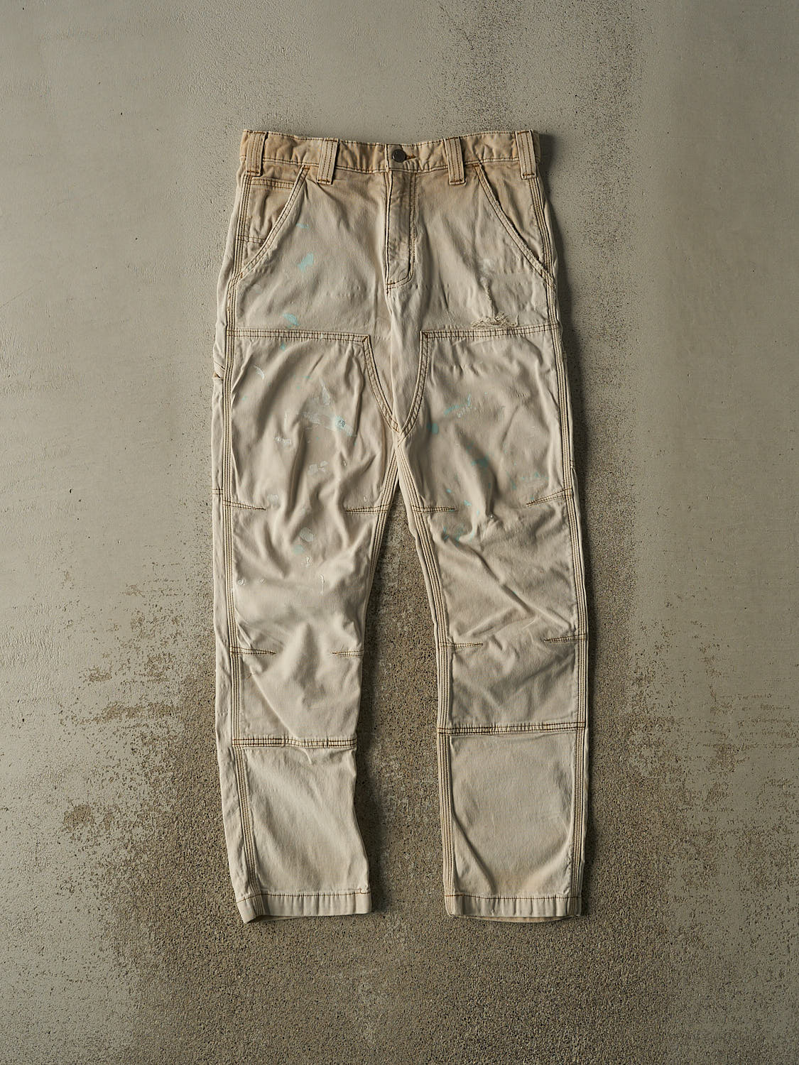 Vintage Y2K Beige Carhartt Double Knee Slim Fit Work Pants (30x31)