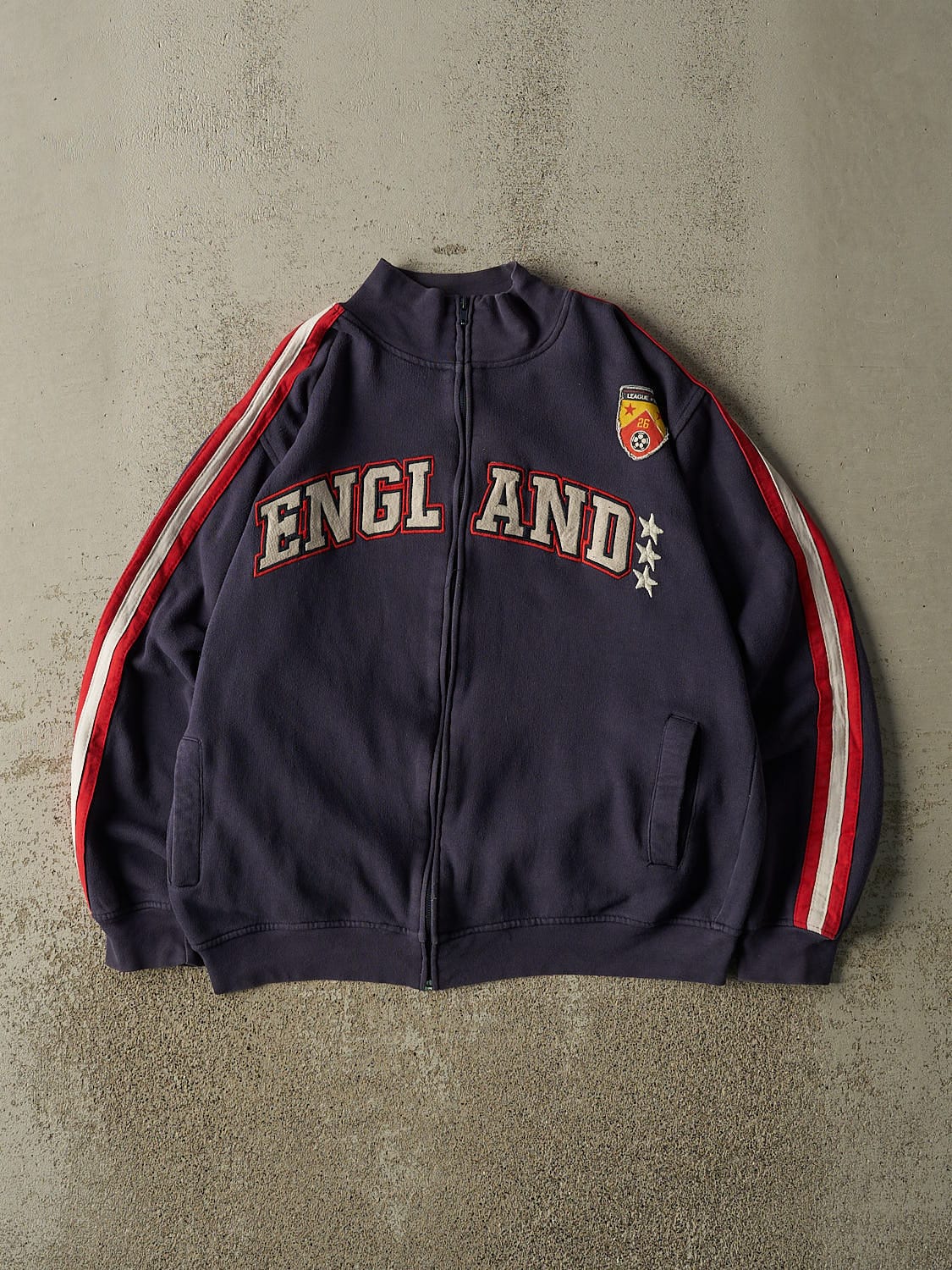 Vintage Y2K Navy Blue England Soccer Zip Up Track Sweater (M)