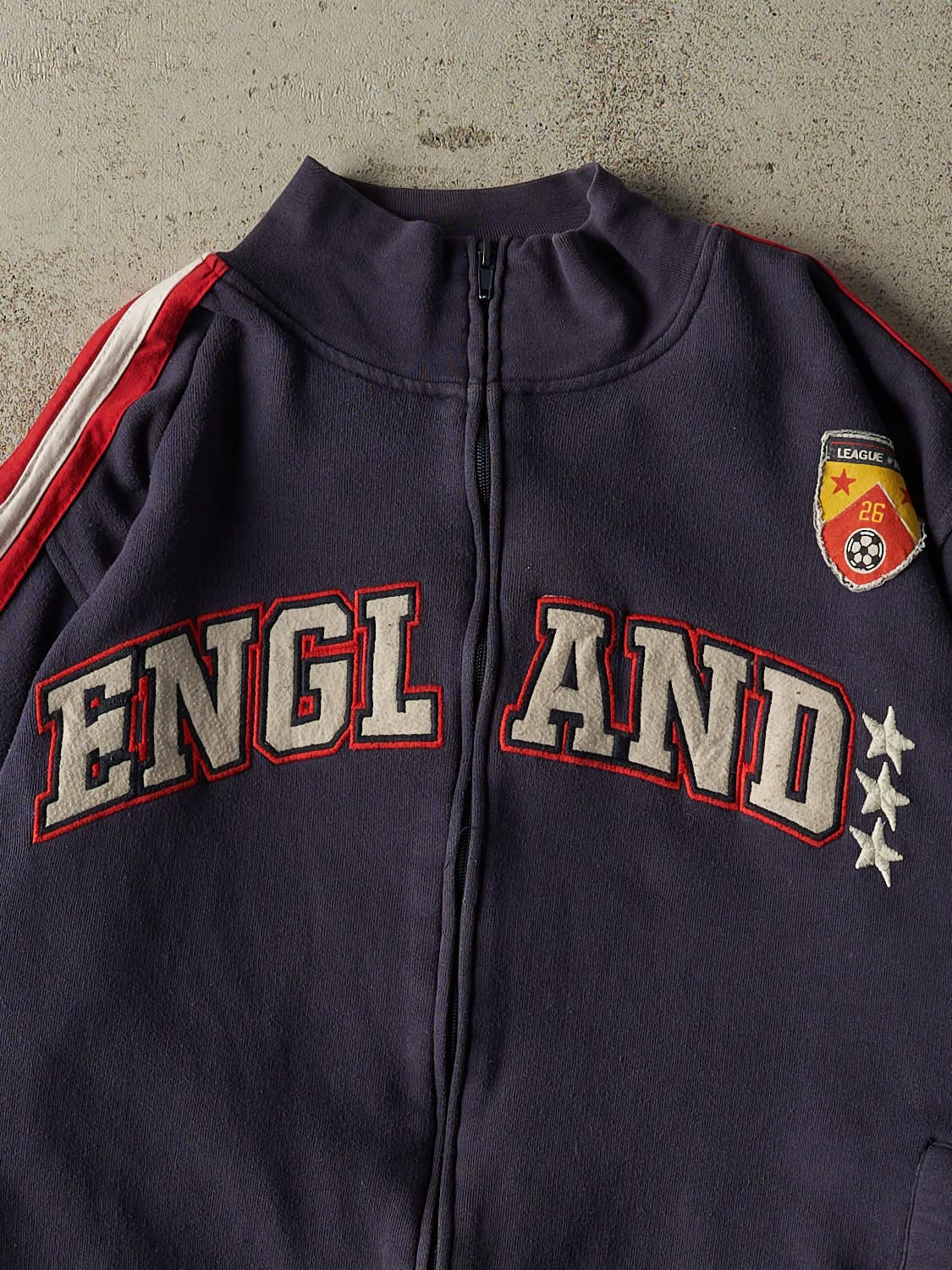 Vintage Y2K Navy Blue England Soccer Zip Up Track Sweater (M)