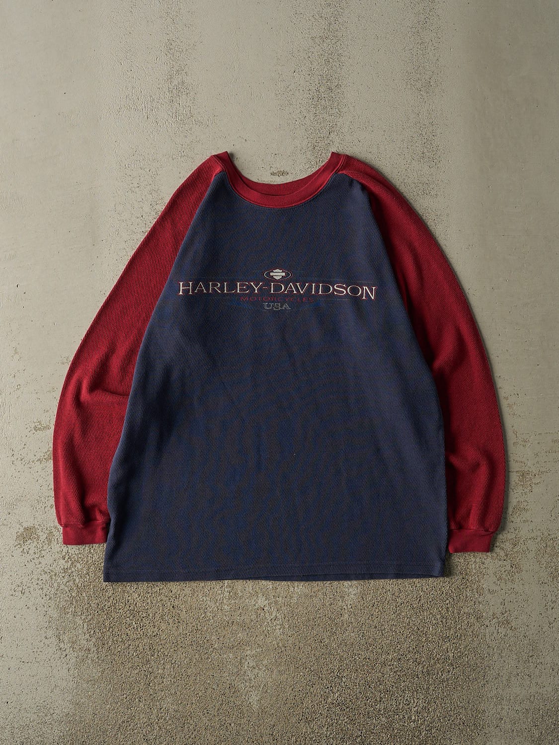 Vintage Y2K Navy Blue & Burgundy Harley Davidson Linden PA Long Sleeve (L/XL)