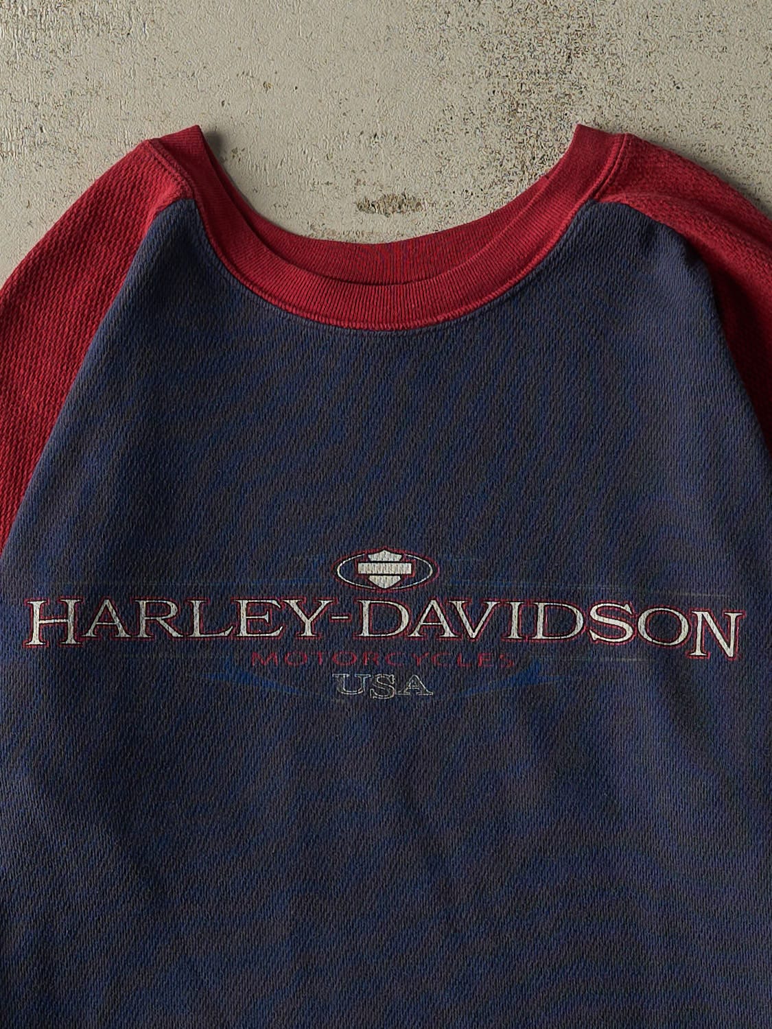 Vintage Y2K Navy Blue & Burgundy Harley Davidson Linden PA Long Sleeve (L/XL)
