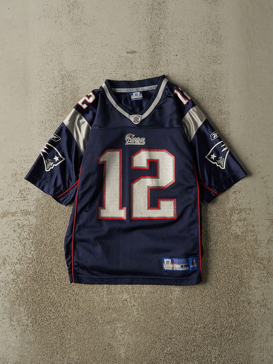 Vintage Y2K Navy Blue New England Patriots #12 Tom Brady Jersey (XS/S)