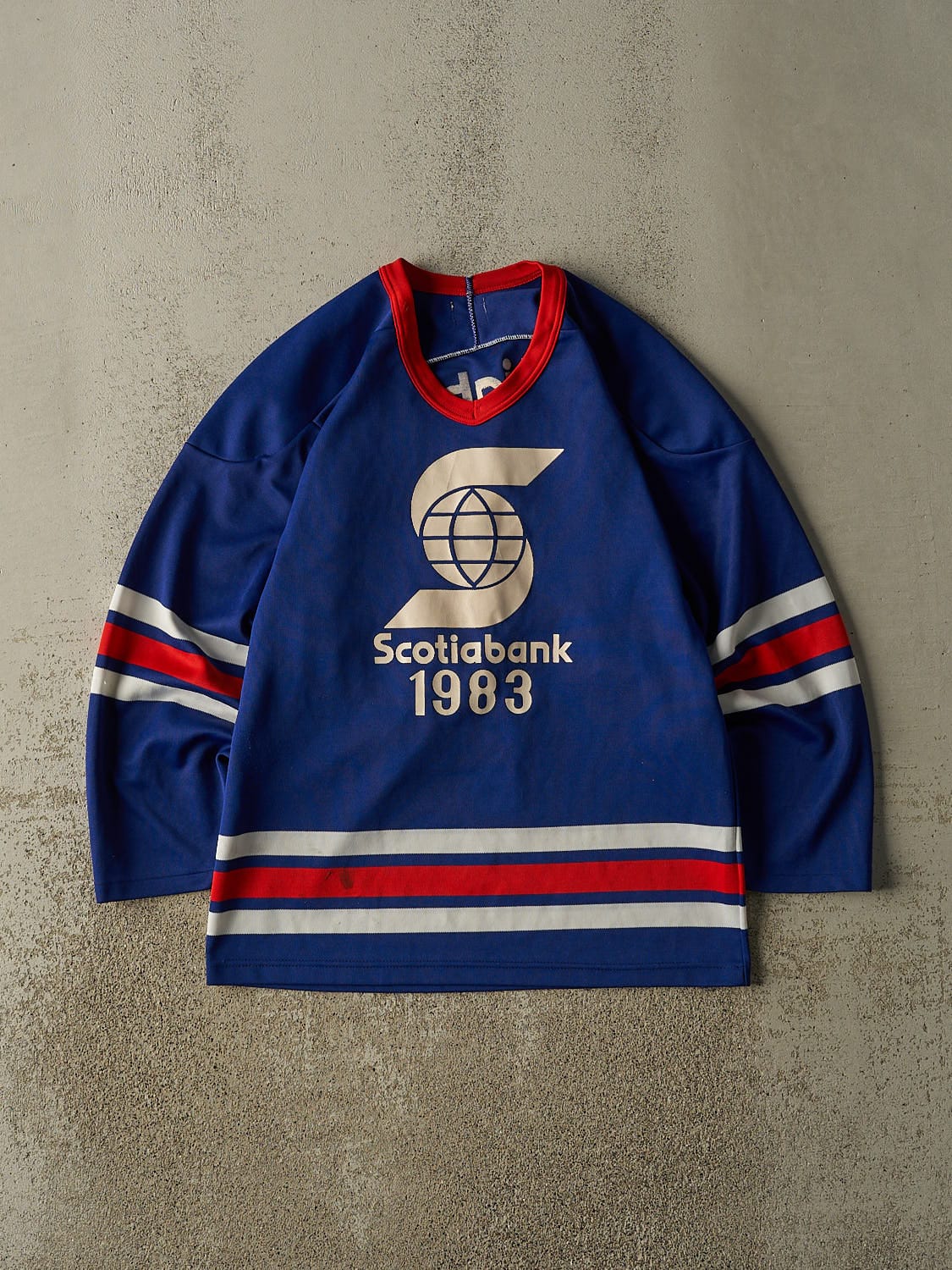 Vintage 83' Blue, Red & White Scotia Bank Hockey Jersey (S/M)