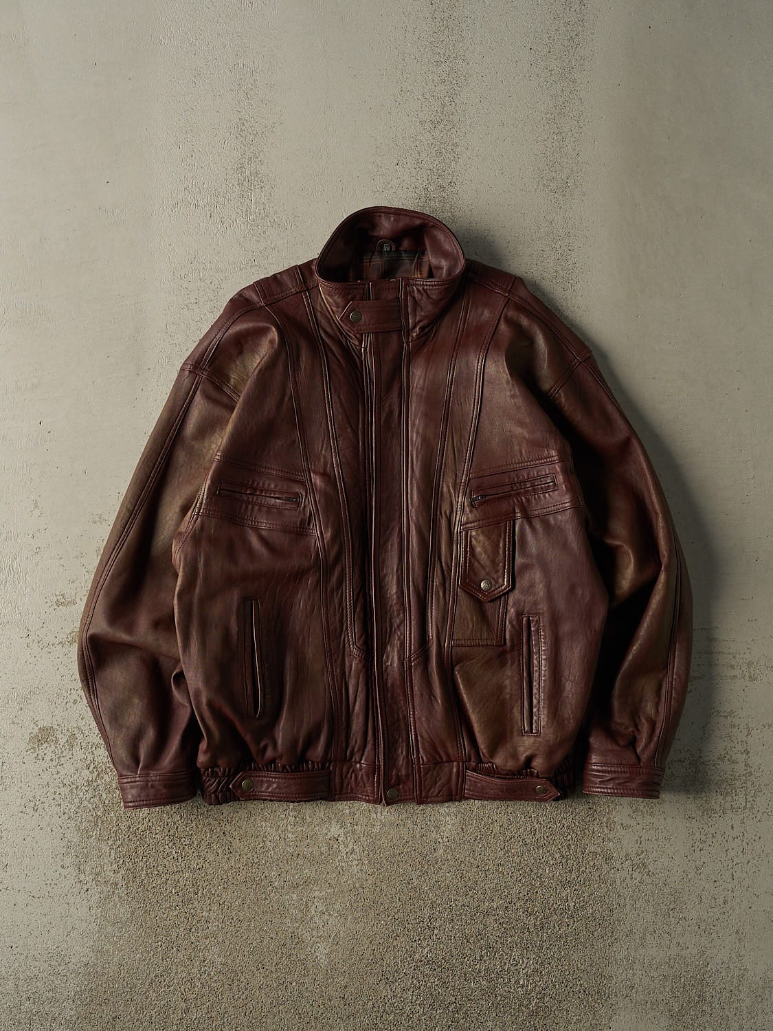 Vintage 80s Burgundy Leather Jacket (XL/XXL)