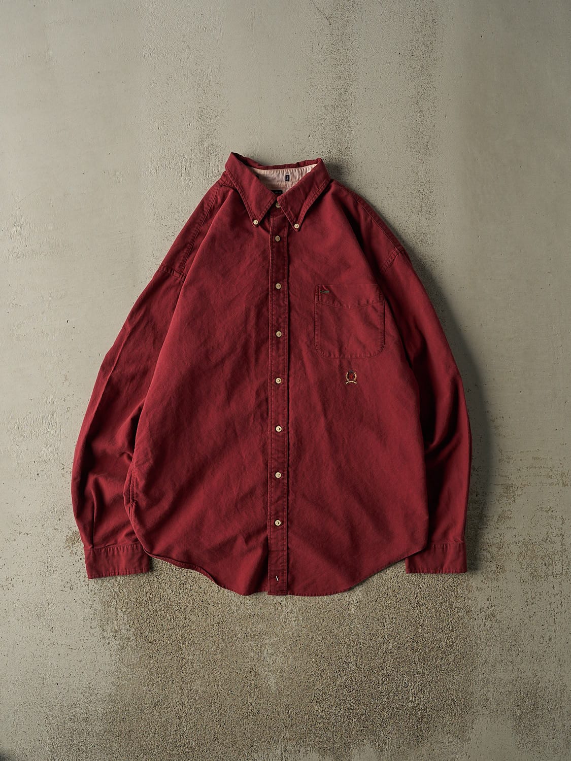 Vintage 90s Burgundy Tommy Hilfiger Button Up Long Sleeve (XXL)