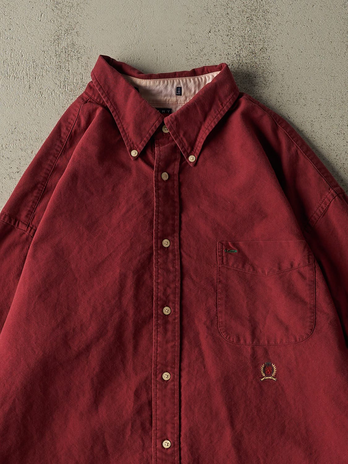 Vintage 90s Burgundy Tommy Hilfiger Button Up Long Sleeve (XXL)