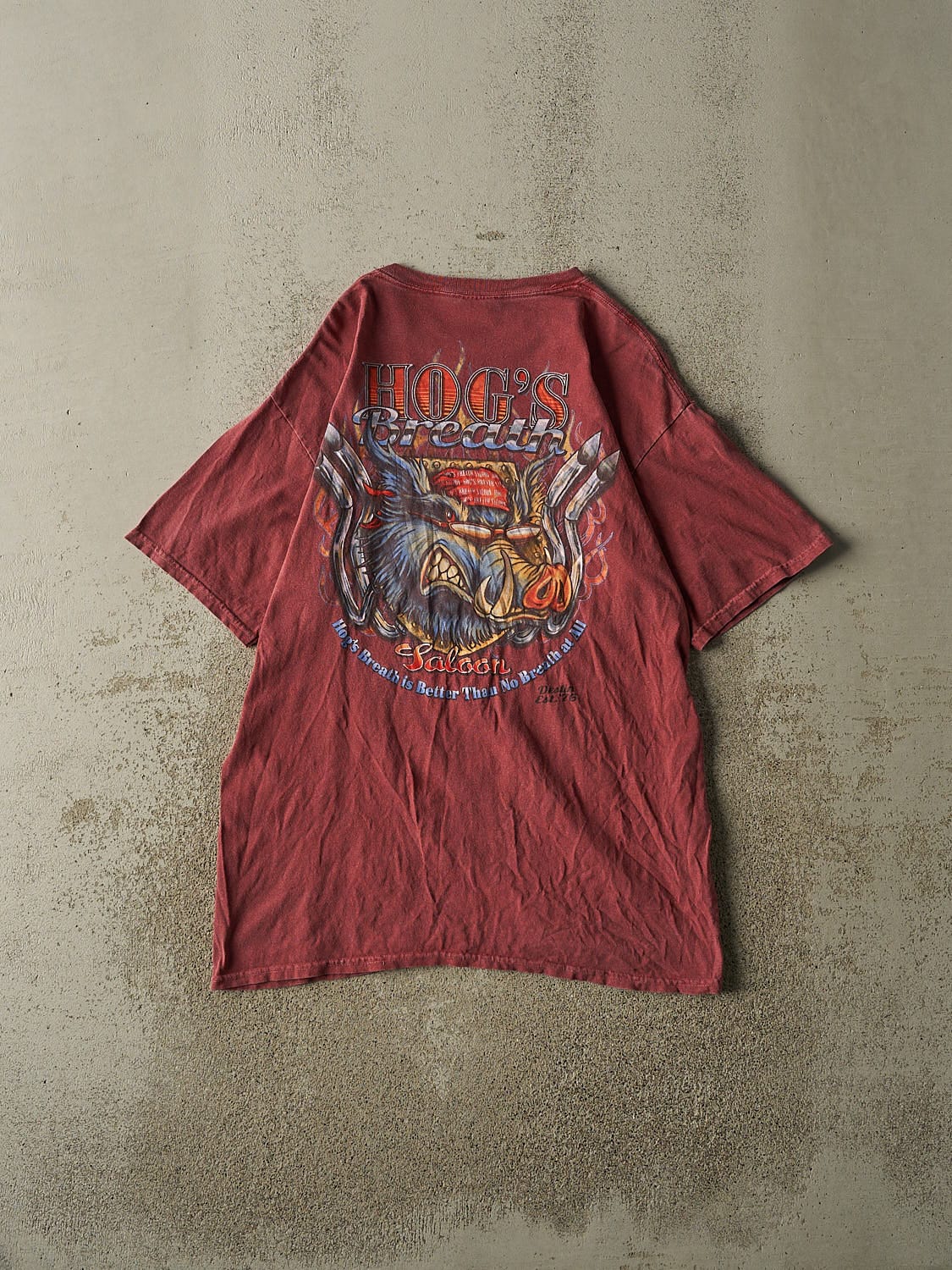 Vintage Y2K Burgundy Hog's Breath Saloon Tee (M/L)