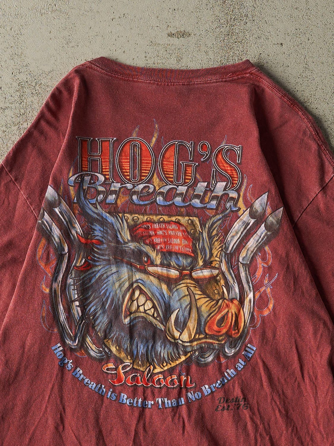 Vintage Y2K Burgundy Hog's Breath Saloon Tee (M/L)