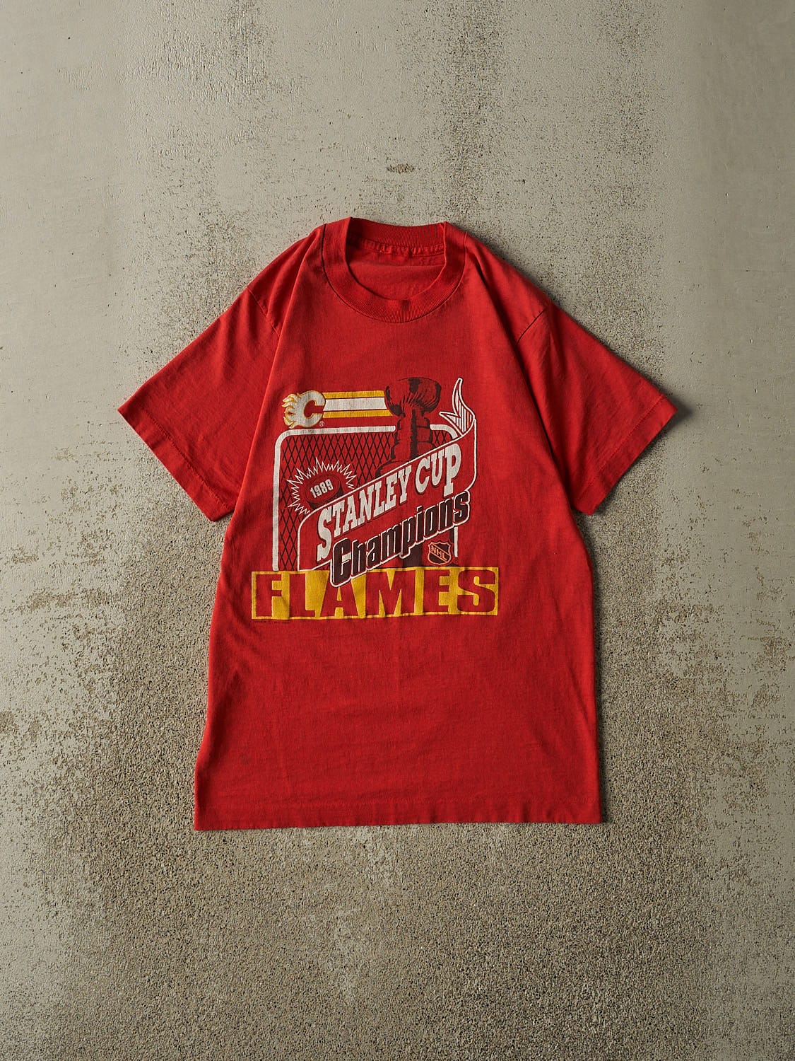 Vintage 89' Red Calgary Flames Stanley Cup Champions Tee (XS/S)