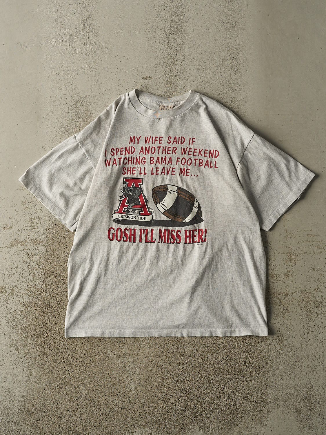 Vintage 90s Heather Grey University of Alabama Football "I'll Miss Her" Tee (L/XL)