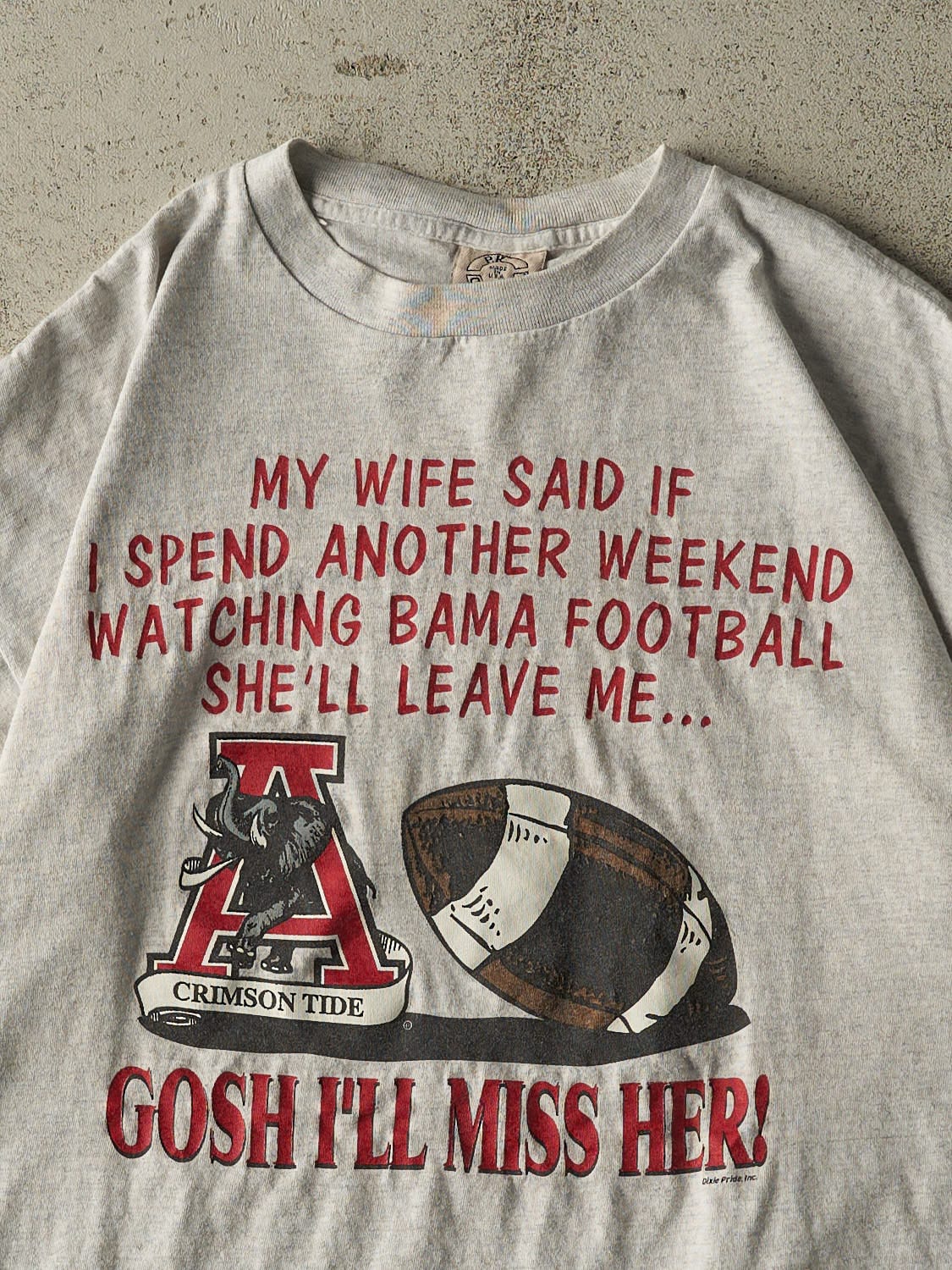 Vintage 90s Heather Grey University of Alabama Football "I'll Miss Her" Tee (L/XL)