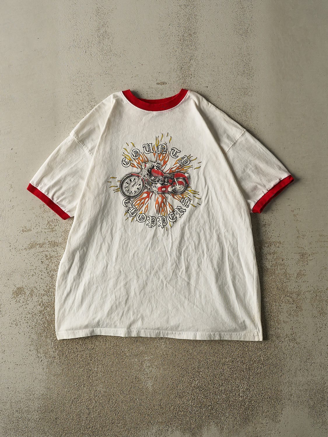 Vintage Y2K White & Red County Choppers Ringer Tee (XL)