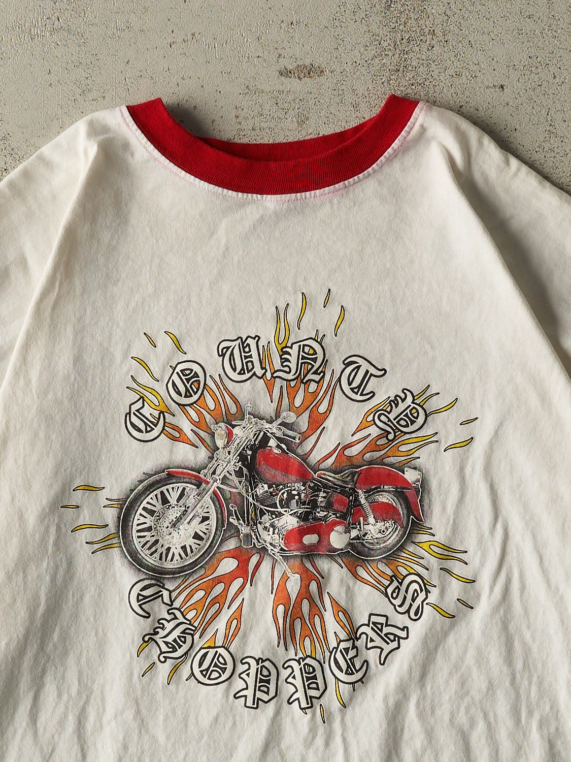 Vintage Y2K White & Red County Choppers Ringer Tee (XL)
