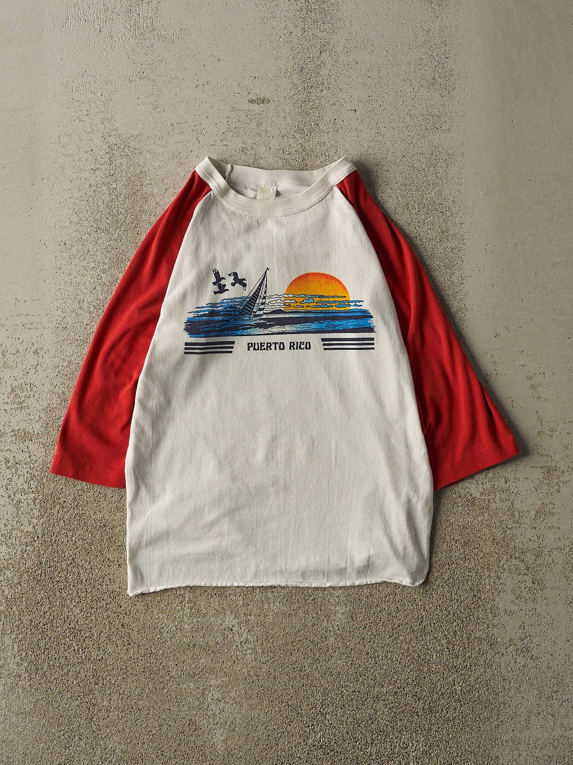 Vintage 90s White & Red Puerto Rico Raglan Tee (XS/S)