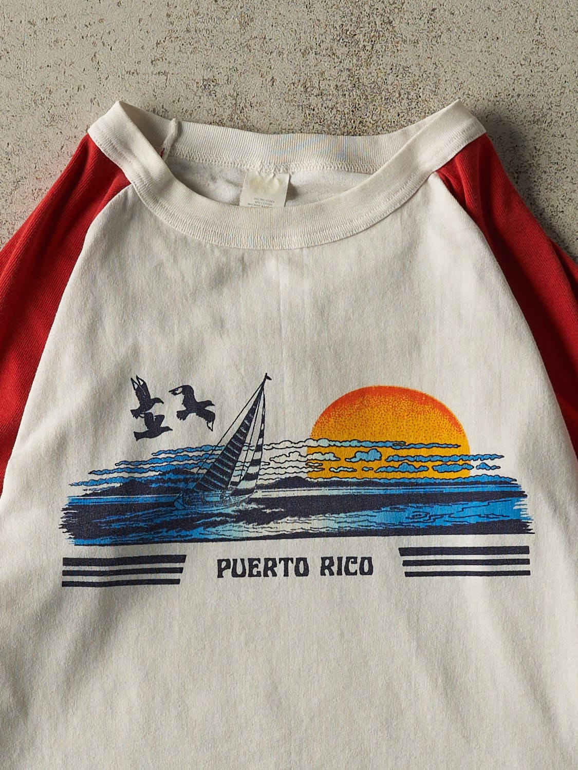 Vintage 90s White & Red Puerto Rico Raglan Tee (XS/S)
