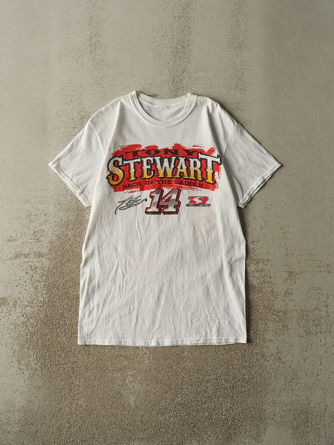Vintage Y2K White Tony Stewart Racing Tee (S/M)