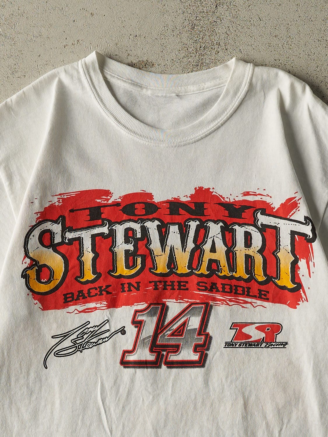 Vintage Y2K White Tony Stewart Racing Tee (S/M)