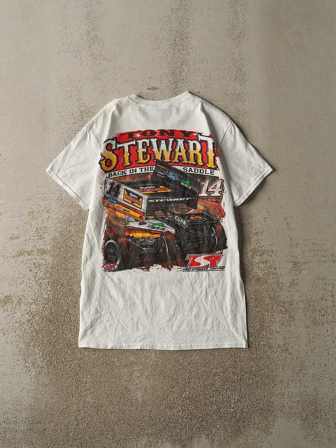 Vintage Y2K White Tony Stewart Racing Tee (S/M)