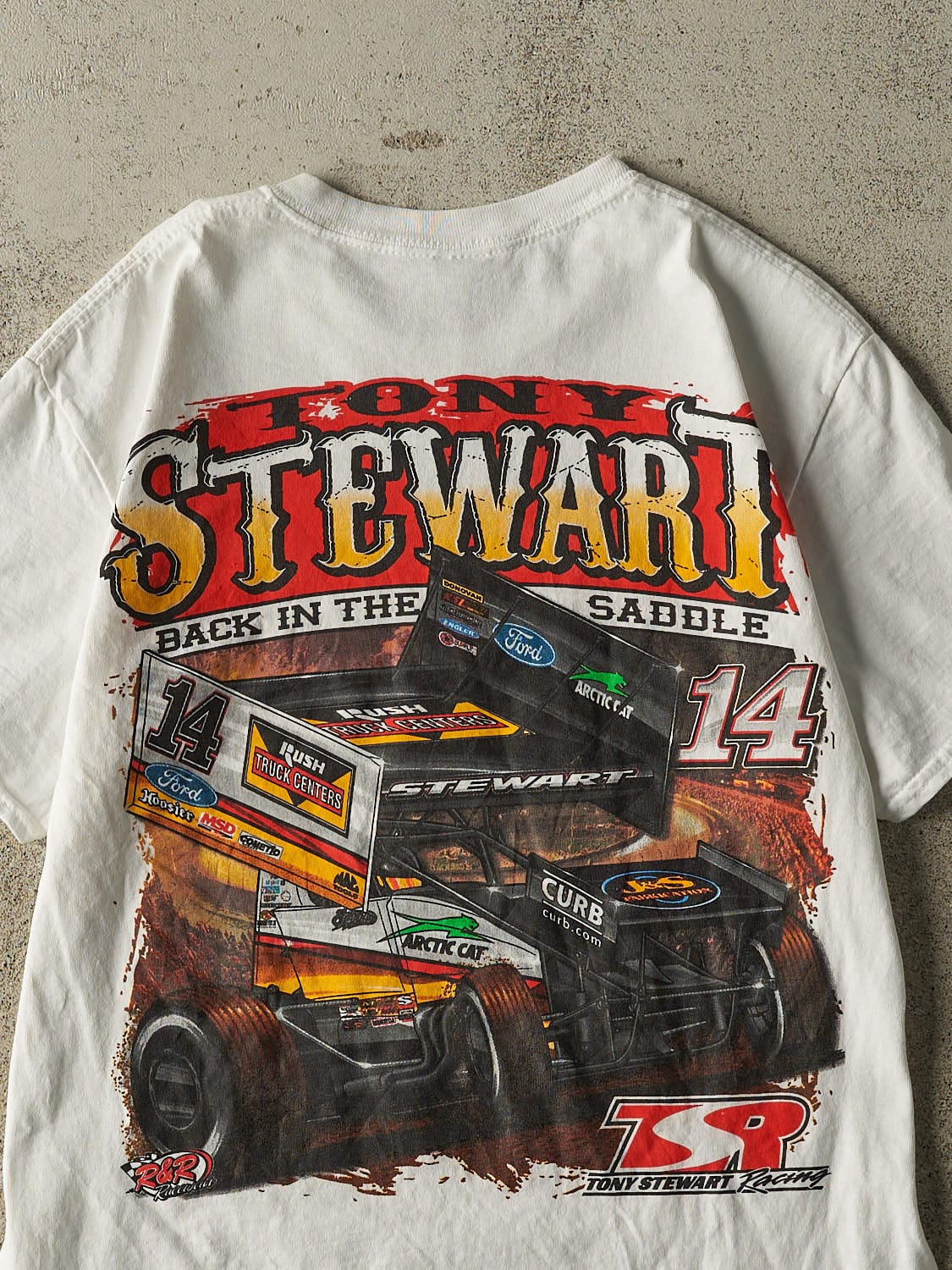 Vintage Y2K White Tony Stewart Racing Tee (S/M)
