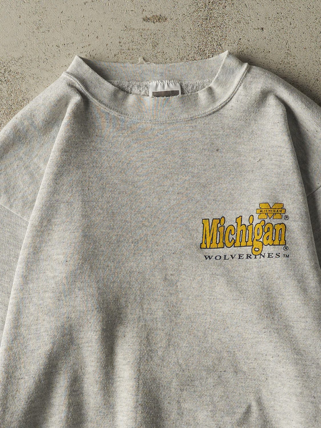 Vintage 90s Heather Grey University of Michigan Wolverines Crewneck (M)