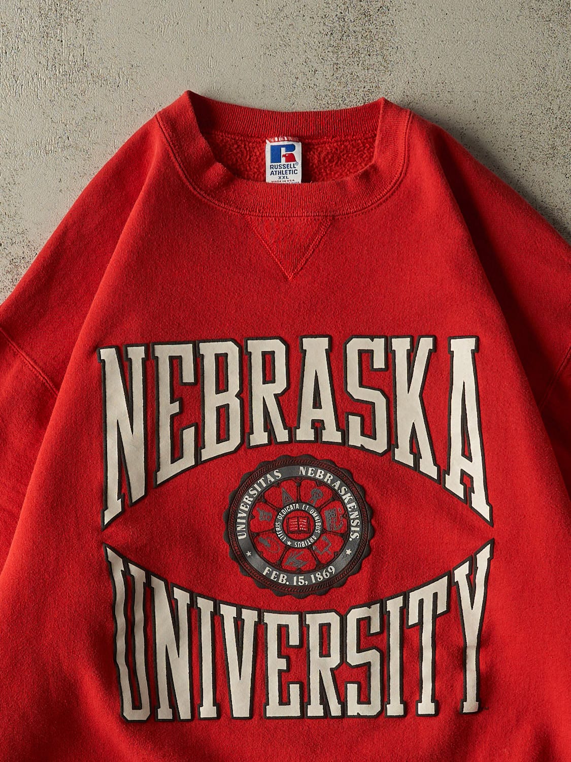 Vintage 90s Red Russell Athletic Nebraska University Crewneck (XL)