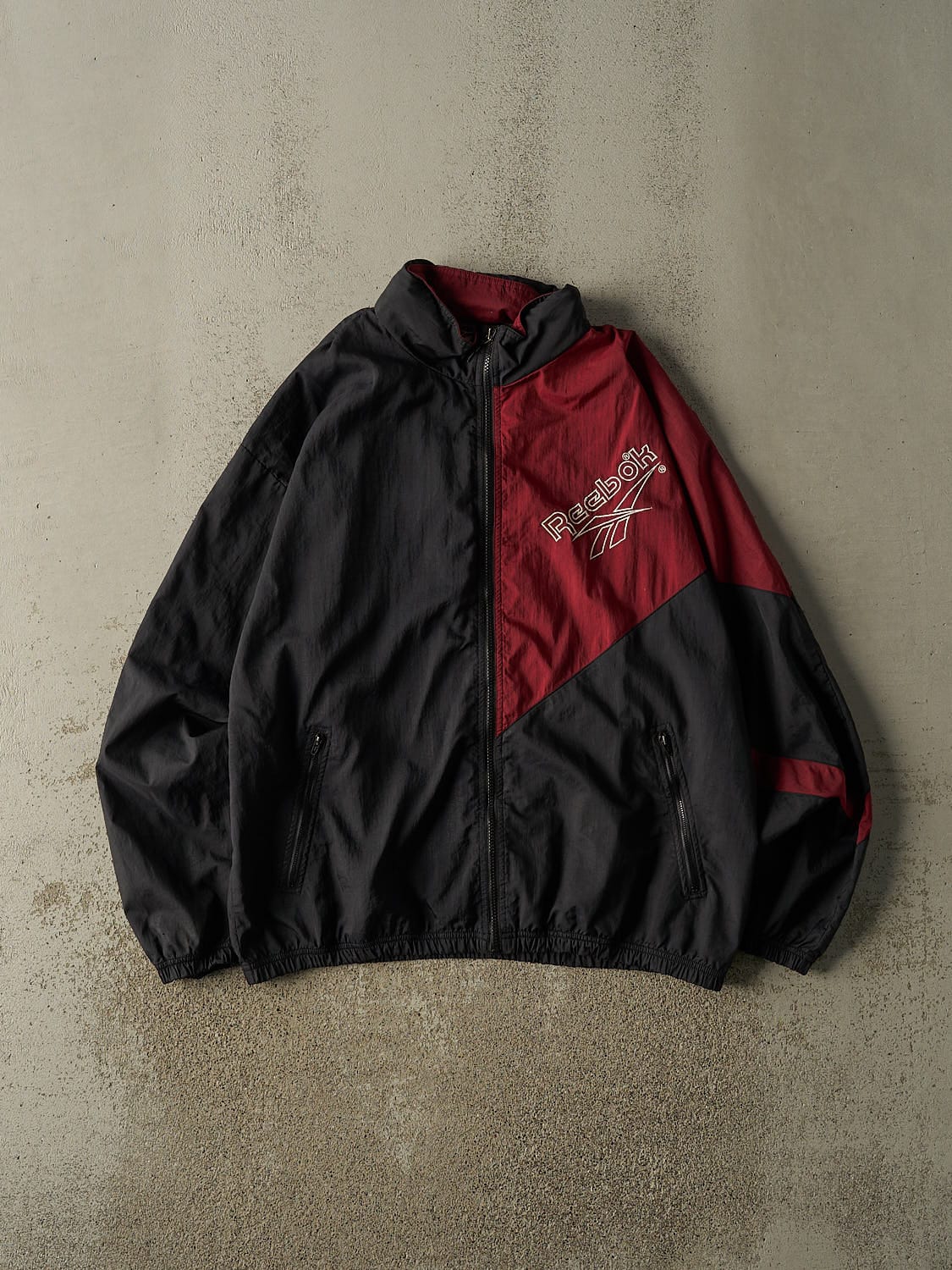 Vintage 90s Burgundy & Black Reebok Embroidered Windbreaker Jacket (L/XL)