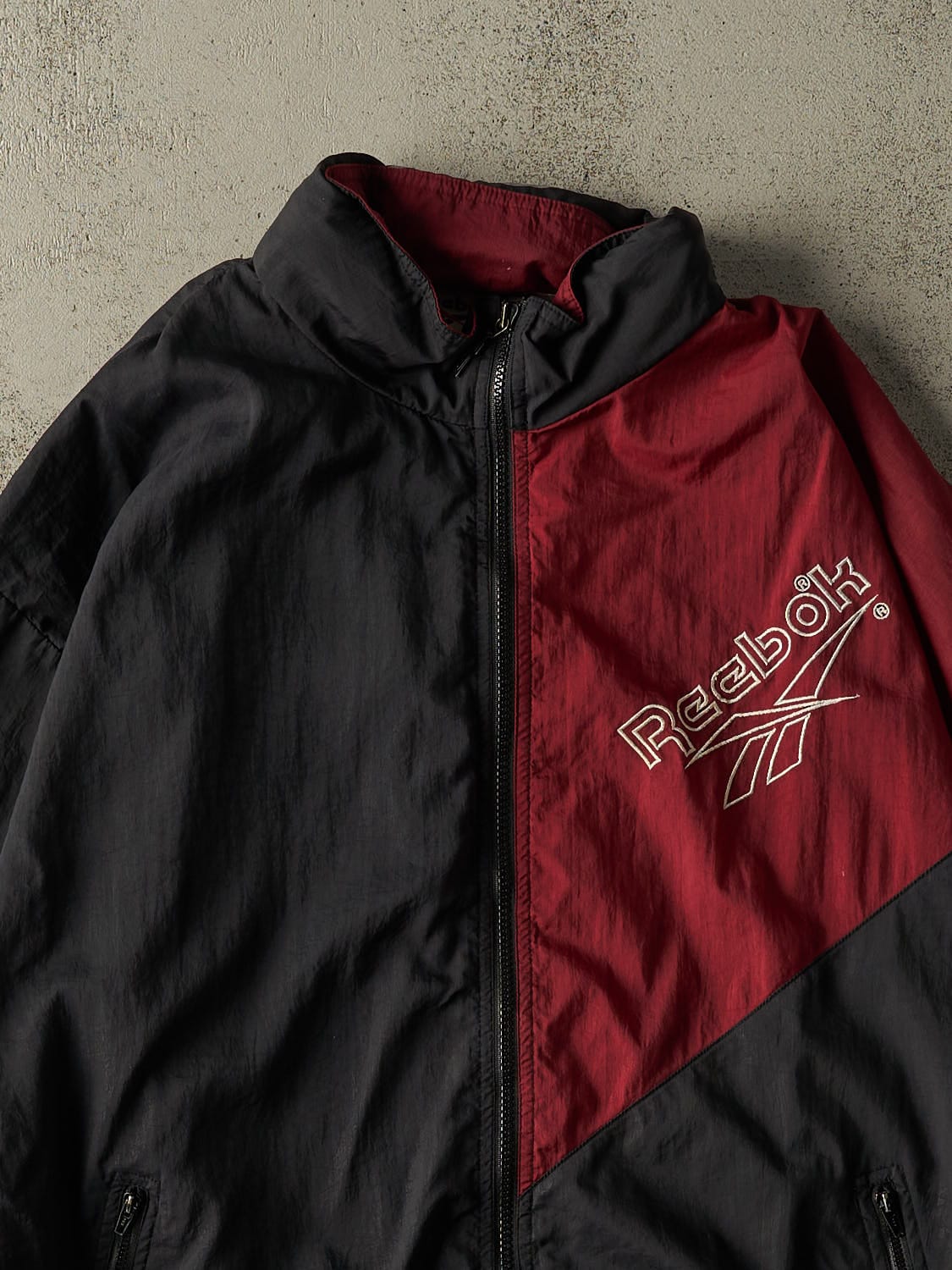 Vintage 90s Burgundy & Black Reebok Embroidered Windbreaker Jacket (L/XL)