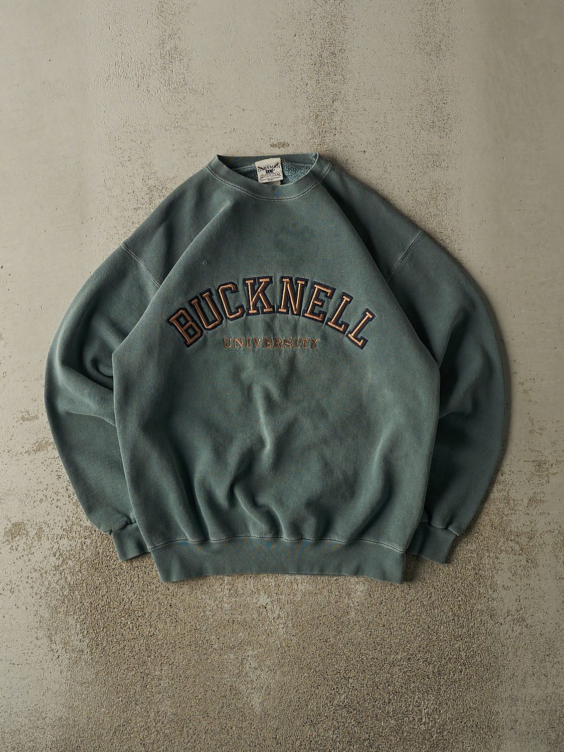Vintage 90s Washed Green Bucknell University Embroidered Crewneck (M/L)