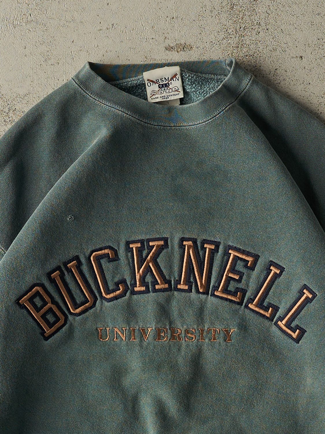 Vintage 90s Washed Green Bucknell University Embroidered Crewneck (M/L)