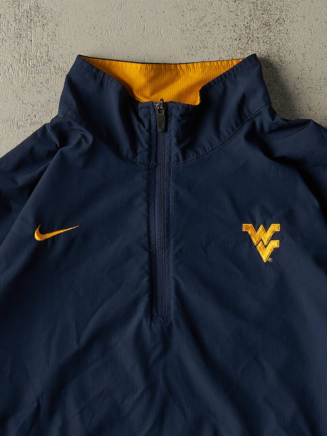 Vintage Y2K Navy Blue Nike West Virginia University Quarter Zip Track Jacket (L/XL)