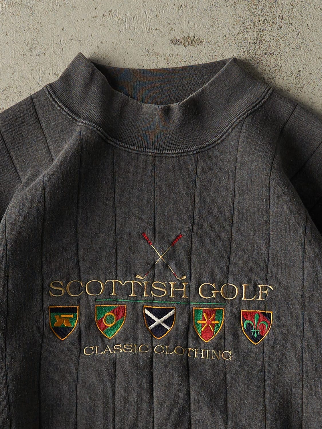 Vintage 90s Charcoal Grey Scottish Golf Embroidered Crewneck (XS/S)