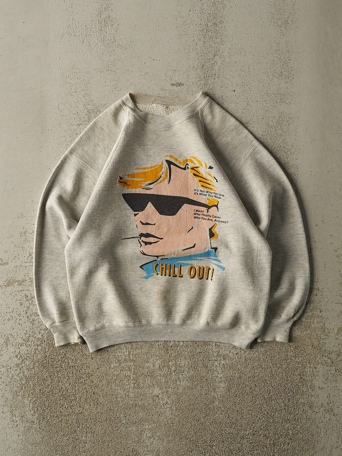 Vintage 80s Heather Grey "Chill Out" Slogan Crewneck (S)