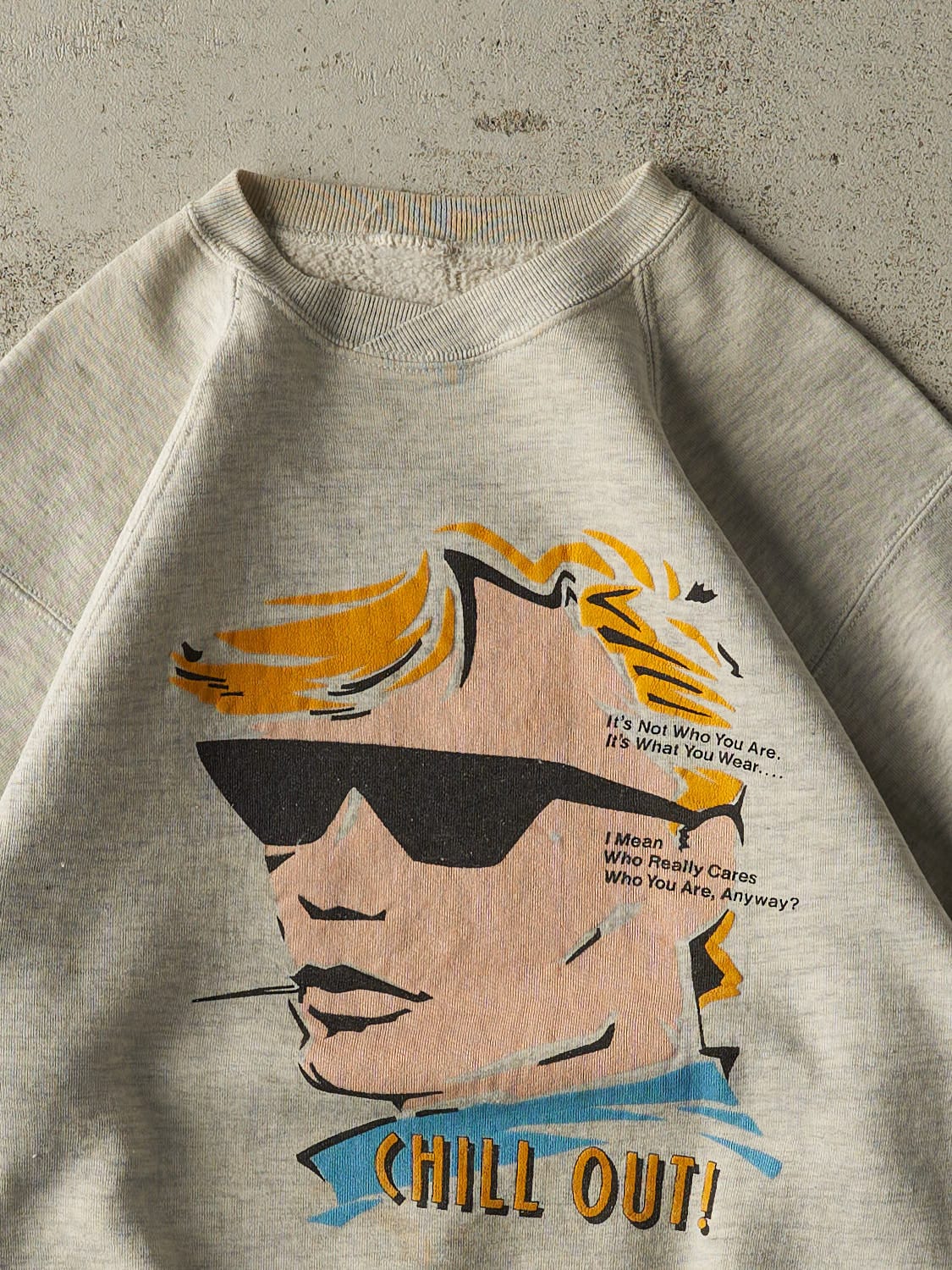 Vintage 80s Heather Grey "Chill Out" Slogan Crewneck (S)