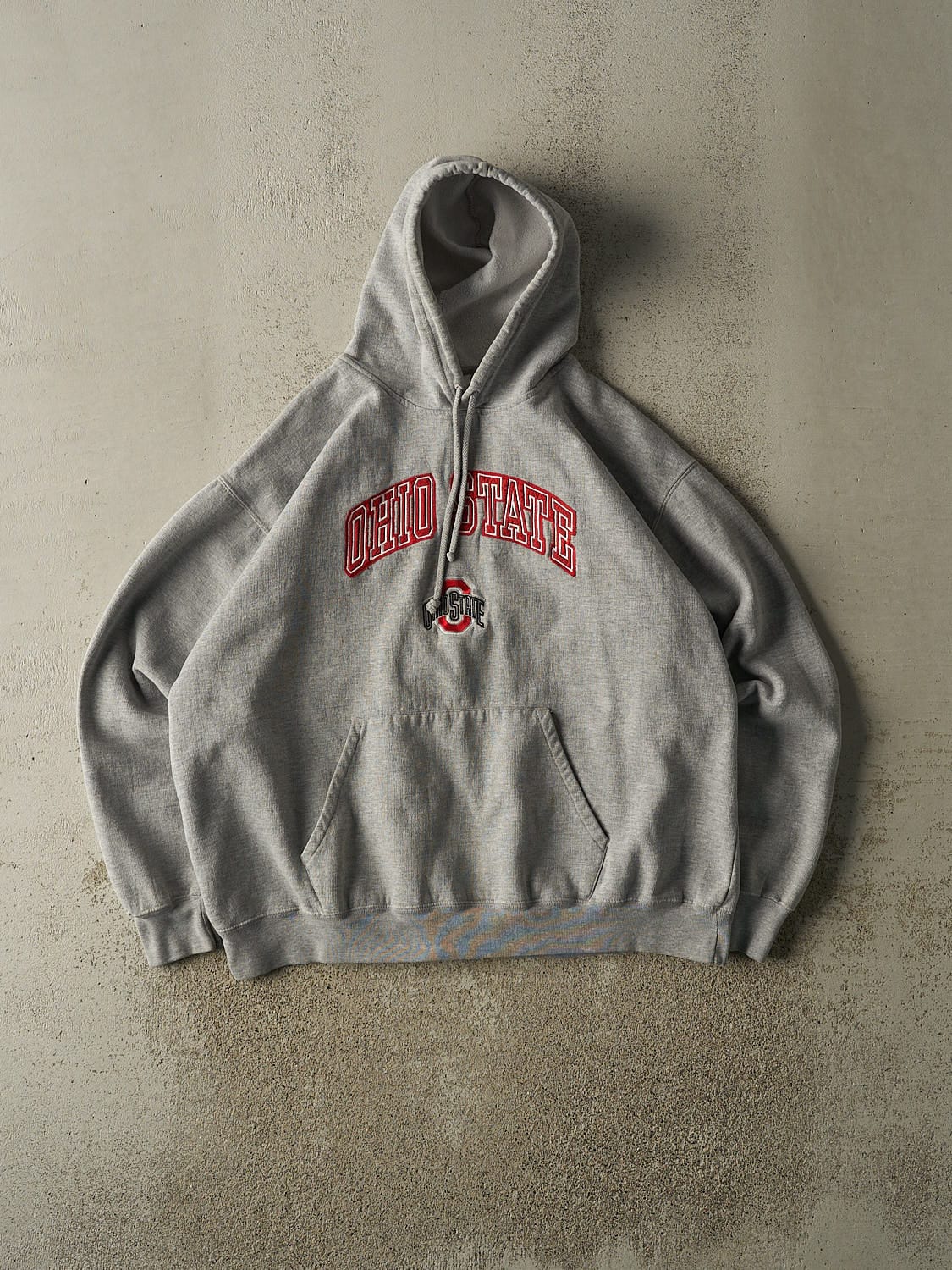 Vintage Y2K Grey Ohio State University Embroidered Hoodie (L/XL)