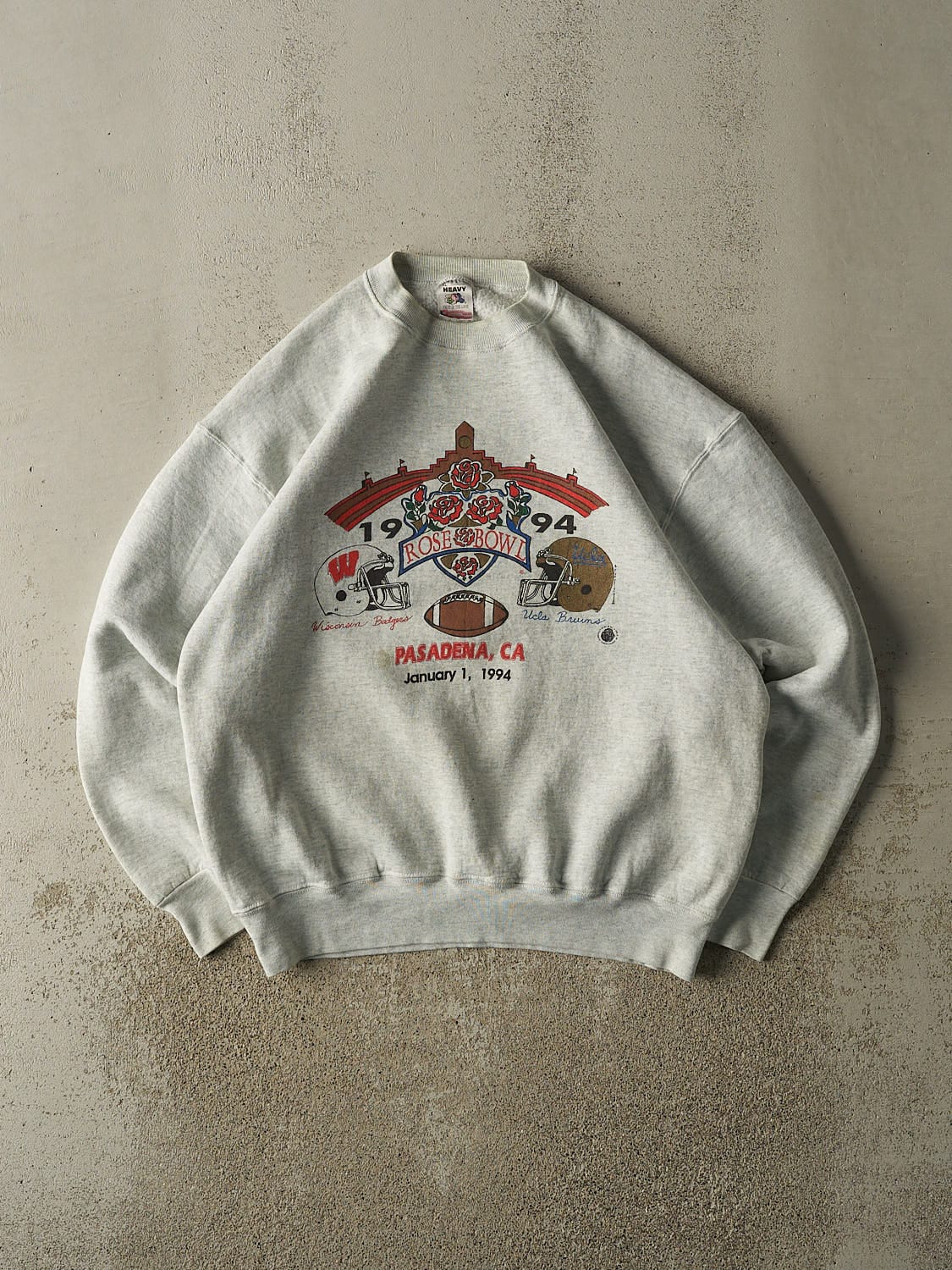 Vintage 94' Heather Grey University of Wisconsin vs UCLA Bruins Rose Bowl Crewneck (L/XL)