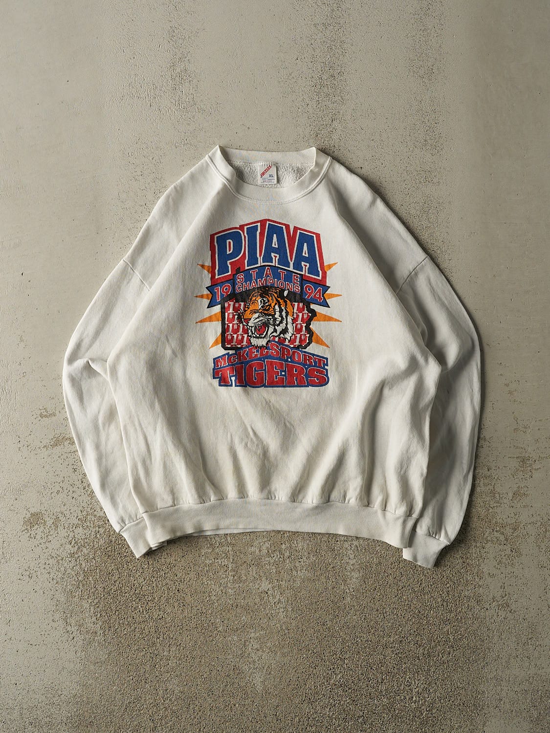 Vintage 94' White McKeesport Tigers PIAA State Champions Crewneck (L)