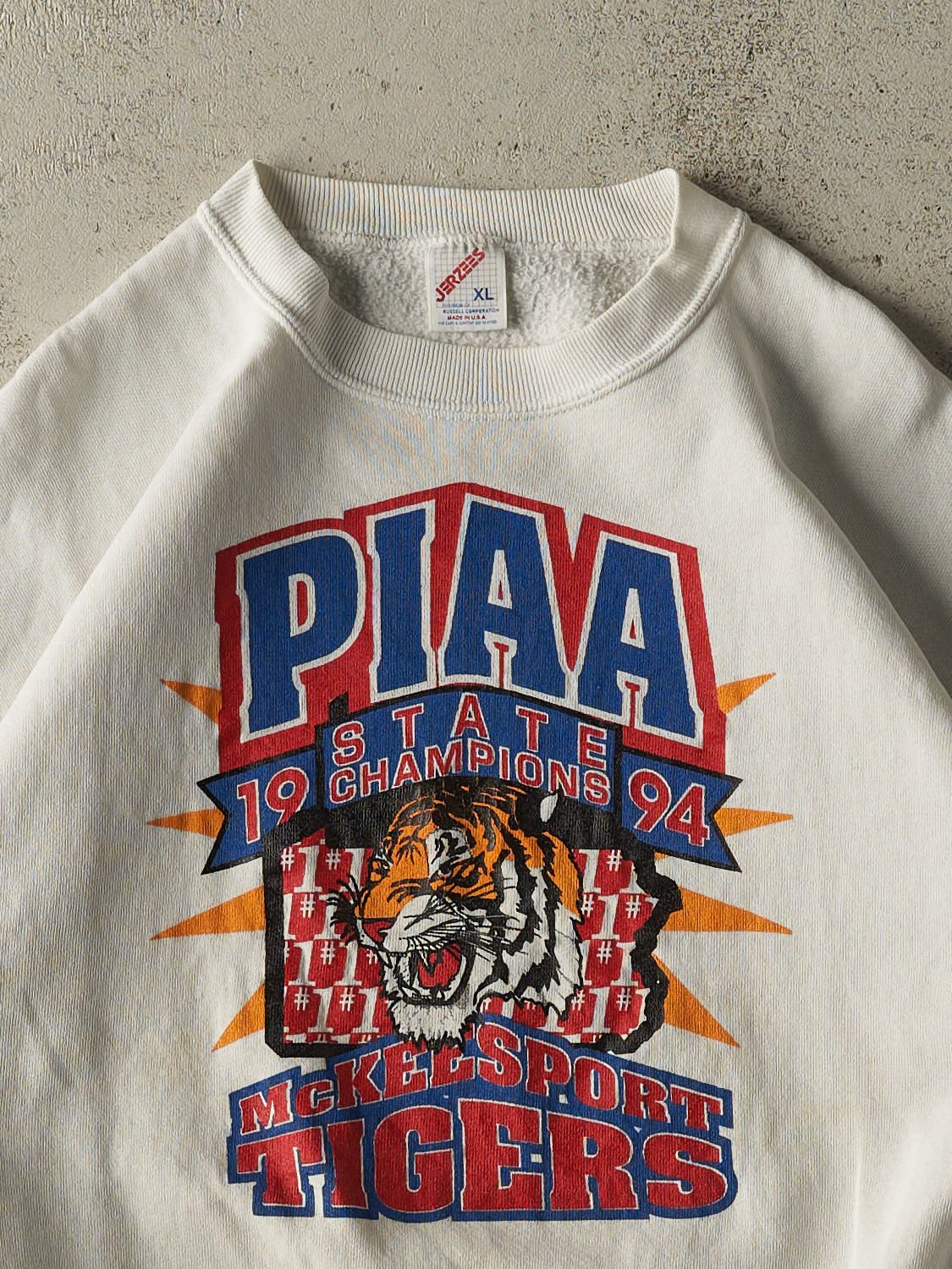 Vintage 94' White McKeesport Tigers PIAA State Champions Crewneck (L)