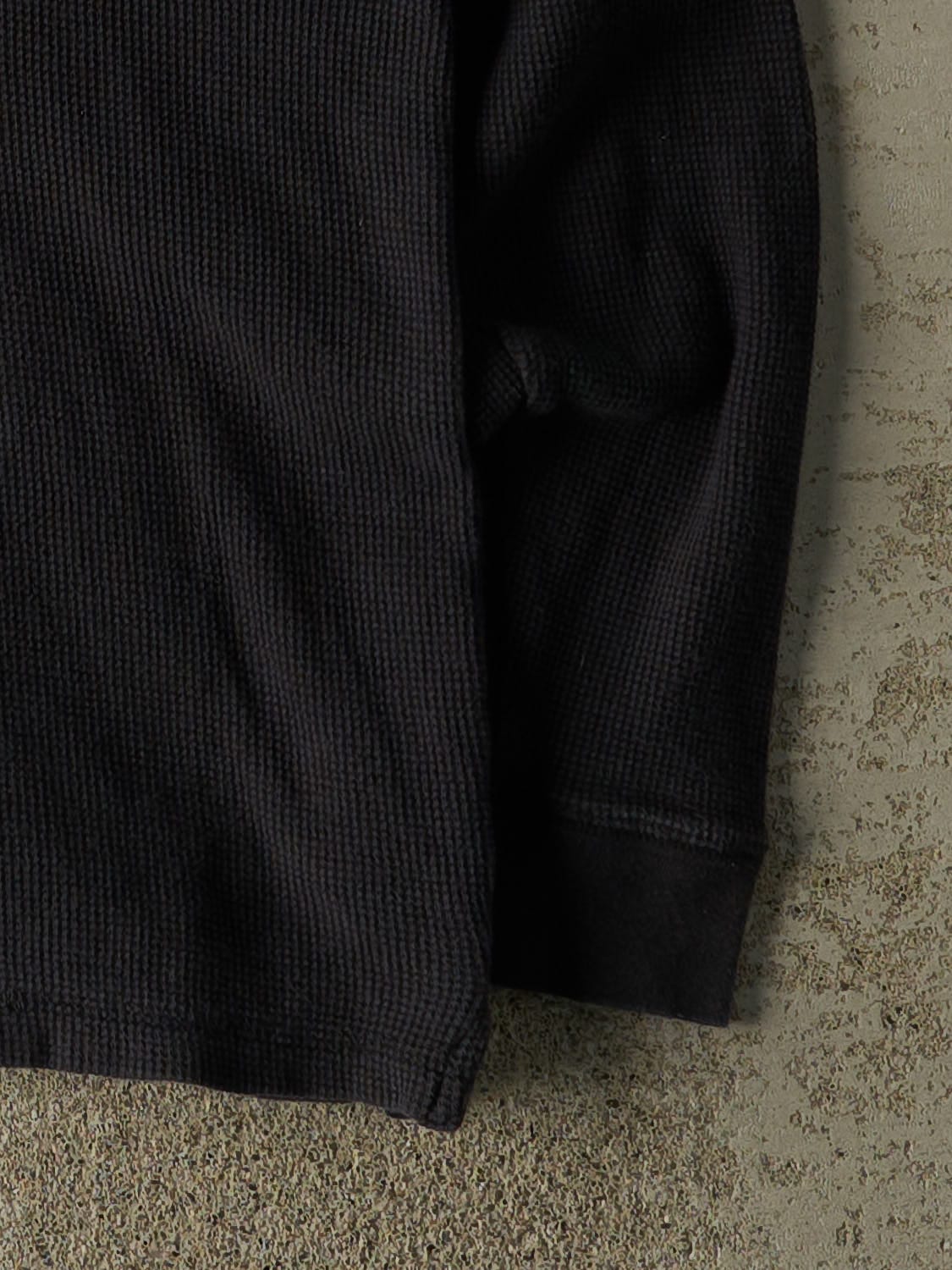 Vintage 90s Black Thermal Double Neck Quarter Button Long Sleeve (L/XL)