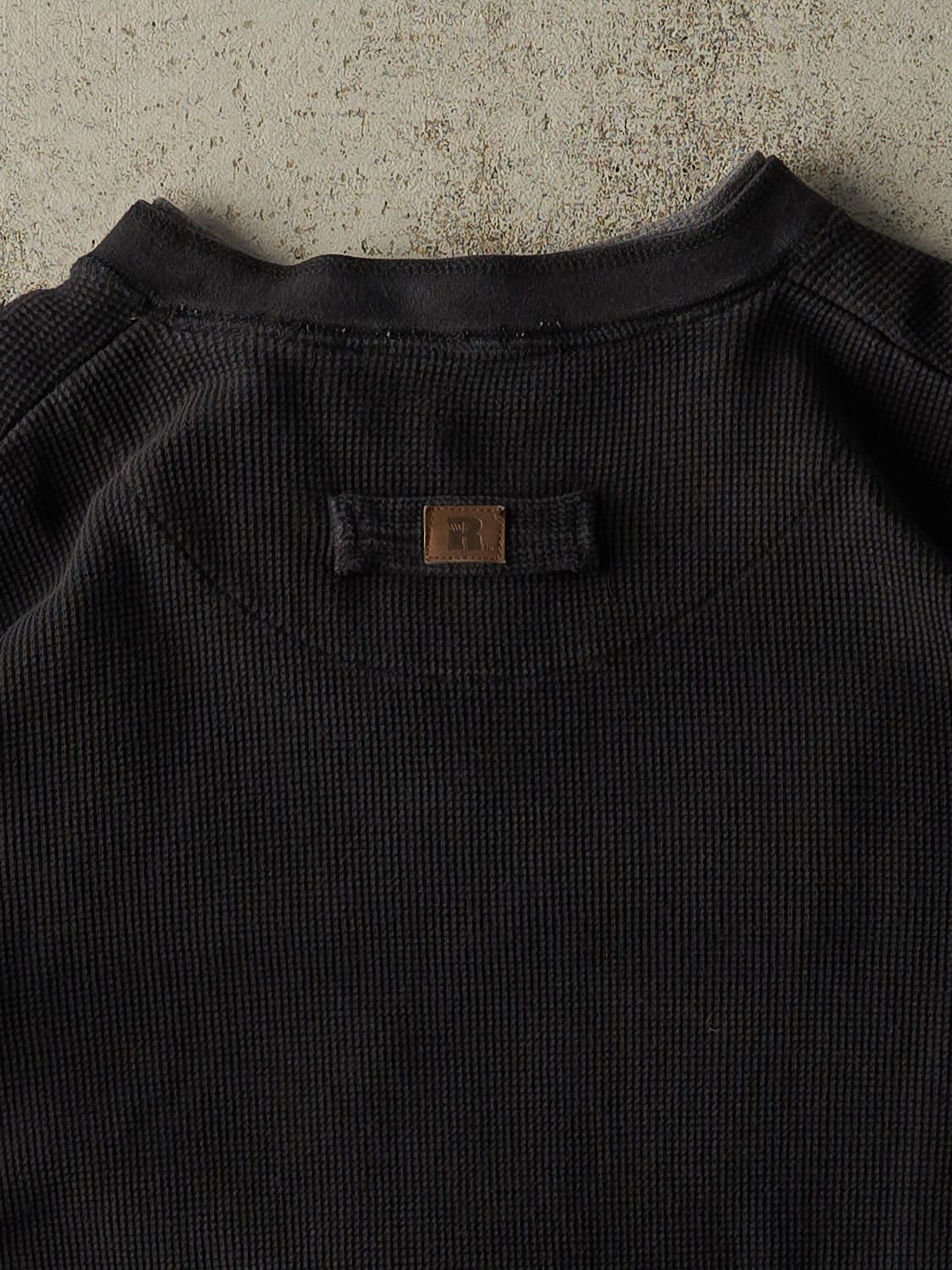 Vintage 90s Black Thermal Double Neck Quarter Button Long Sleeve (L/XL)