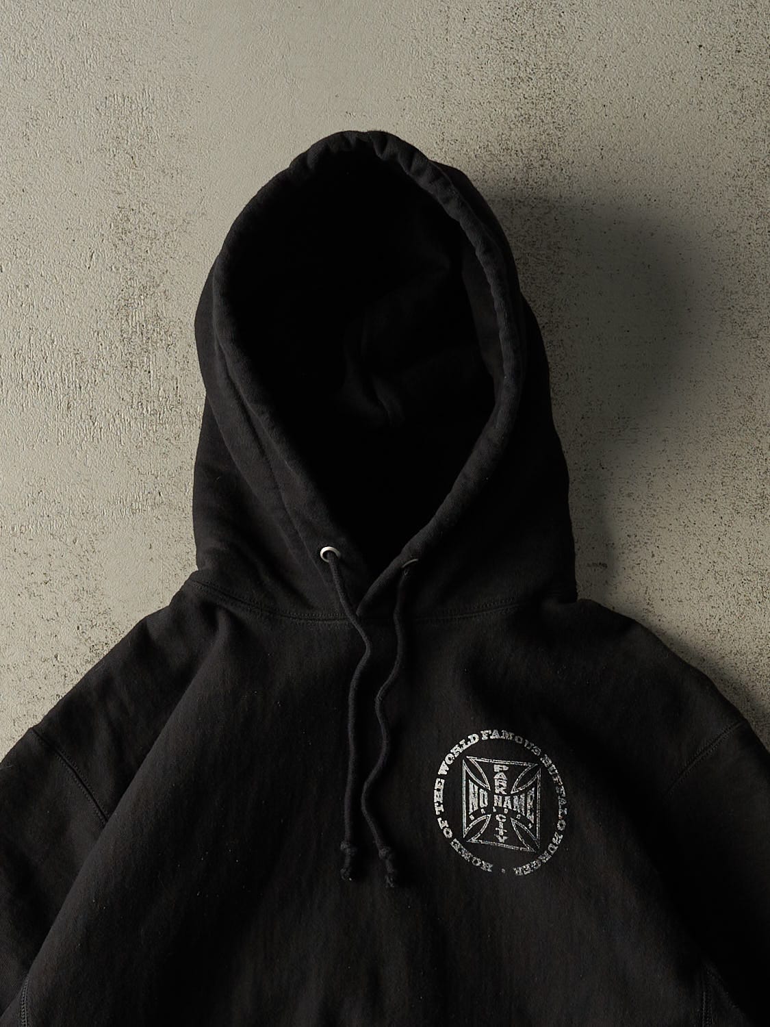 Vintage Y2K Black Champion Reverse Weave No Name Saloon Hoodie (M)