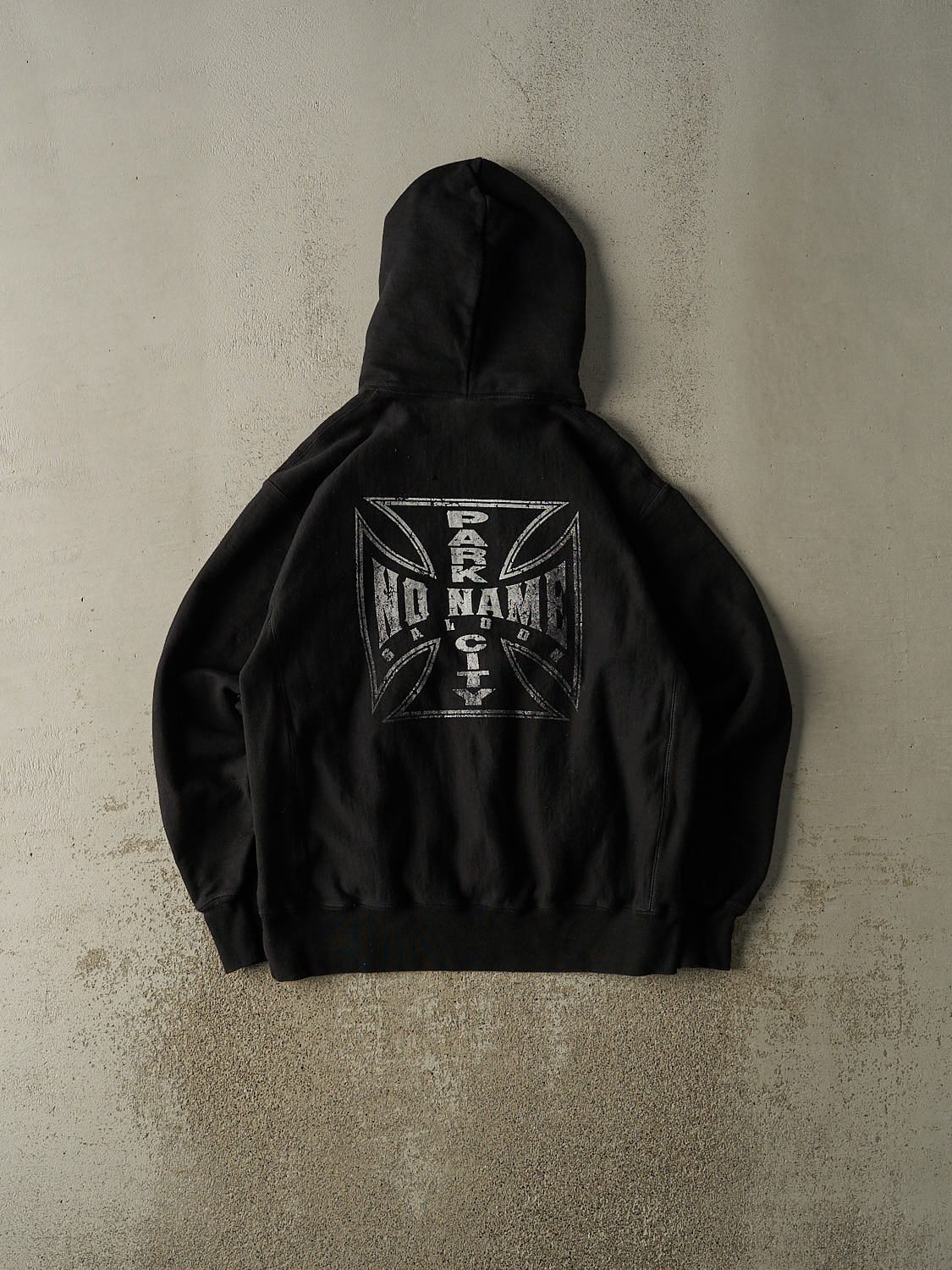 Vintage Y2K Black Champion Reverse Weave No Name Saloon Hoodie (M)