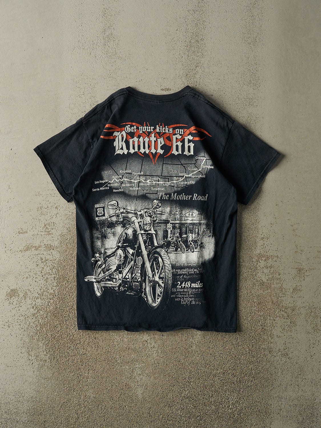 Vintage Y2K Black Route 66 Biker Tee (S/M)