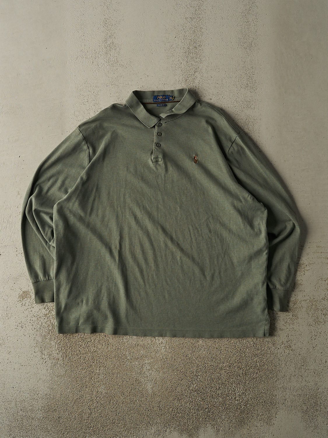 Vintage Y2K Green Polo Embroidered Quarter Button Long Sleeve (XL/XXL)
