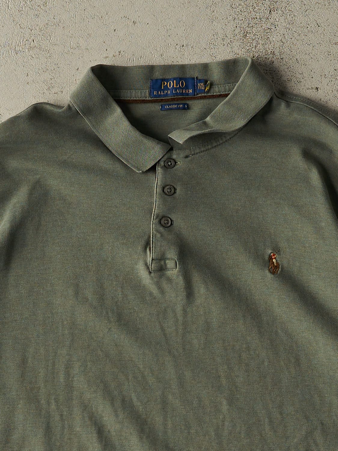 Vintage Y2K Green Polo Embroidered Quarter Button Long Sleeve (XL/XXL)